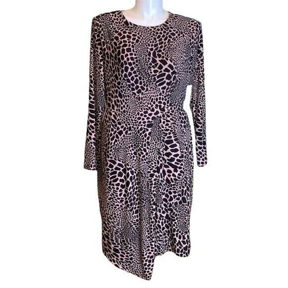 Alfani Womens Stretchy Animal Cheetah Print Sheath Dress Pink Black Large NWT